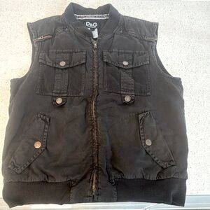 Vintage Dolce & Gabbana combat vest in grey/brown with copper zippers, like new